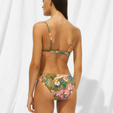Sunset Florals Twist Front Bikini Pant - Warm Olive - Simply Beach UK