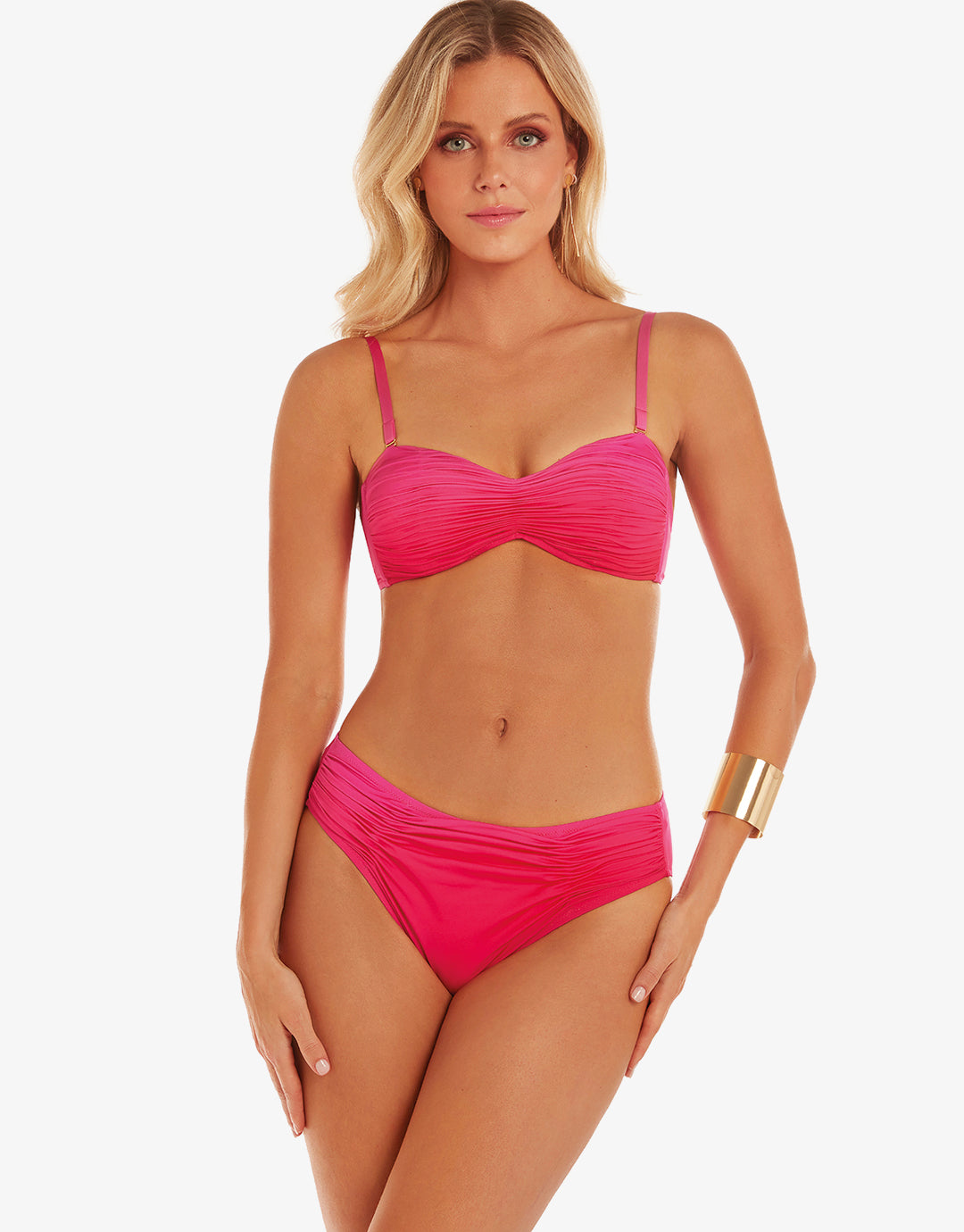 Brasil Ruched Bandeau Bikini Set - Flower Pink - Simply Beach UK