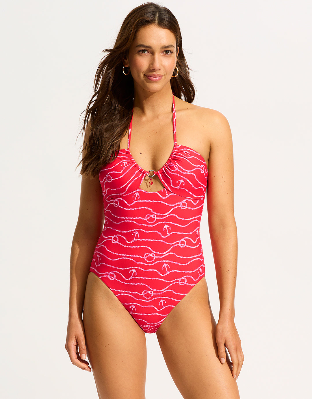 Set Sail Drawstring Halter Swimsuit - Chilli Red - Simply Beach UK