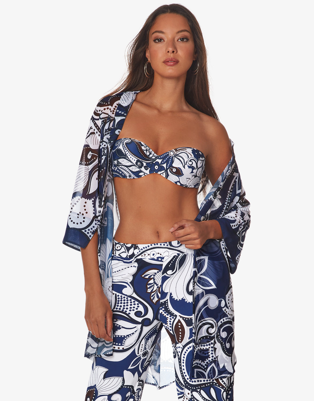 Cachemire Moulded Bandeau Bikini Set - Blue and White - Simply Beach UK