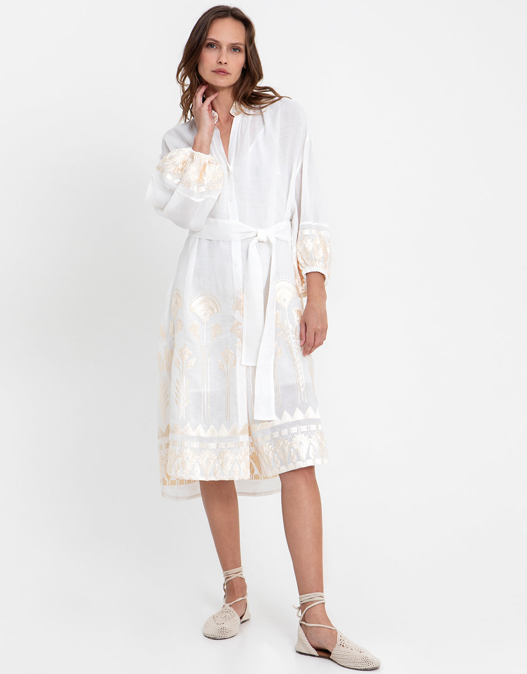 Papyrus Midi Shirt Dress - White and Champagne Papyrus Midi Shirt Dress - White and Champagne