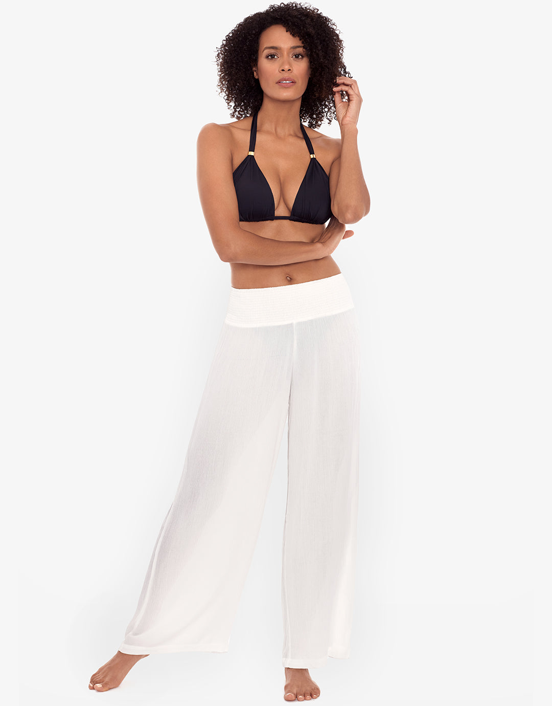 Crinkle Smocked Waist Beach Pant - White - Simply Beach UK