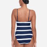Mariner Stripe Embroidered Square Neck Swimsuit - Navy and White - Simply Beach UK