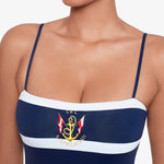 Mariner Stripe Embroidered Square Neck Swimsuit - Navy and White - Simply Beach UK