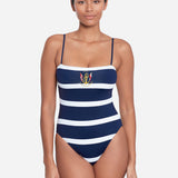 Mariner Stripe Embroidered Square Neck Swimsuit - Navy and White - Simply Beach UK