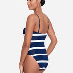 Mariner Stripe Embroidered Square Neck Swimsuit - Navy and White - Simply Beach UK