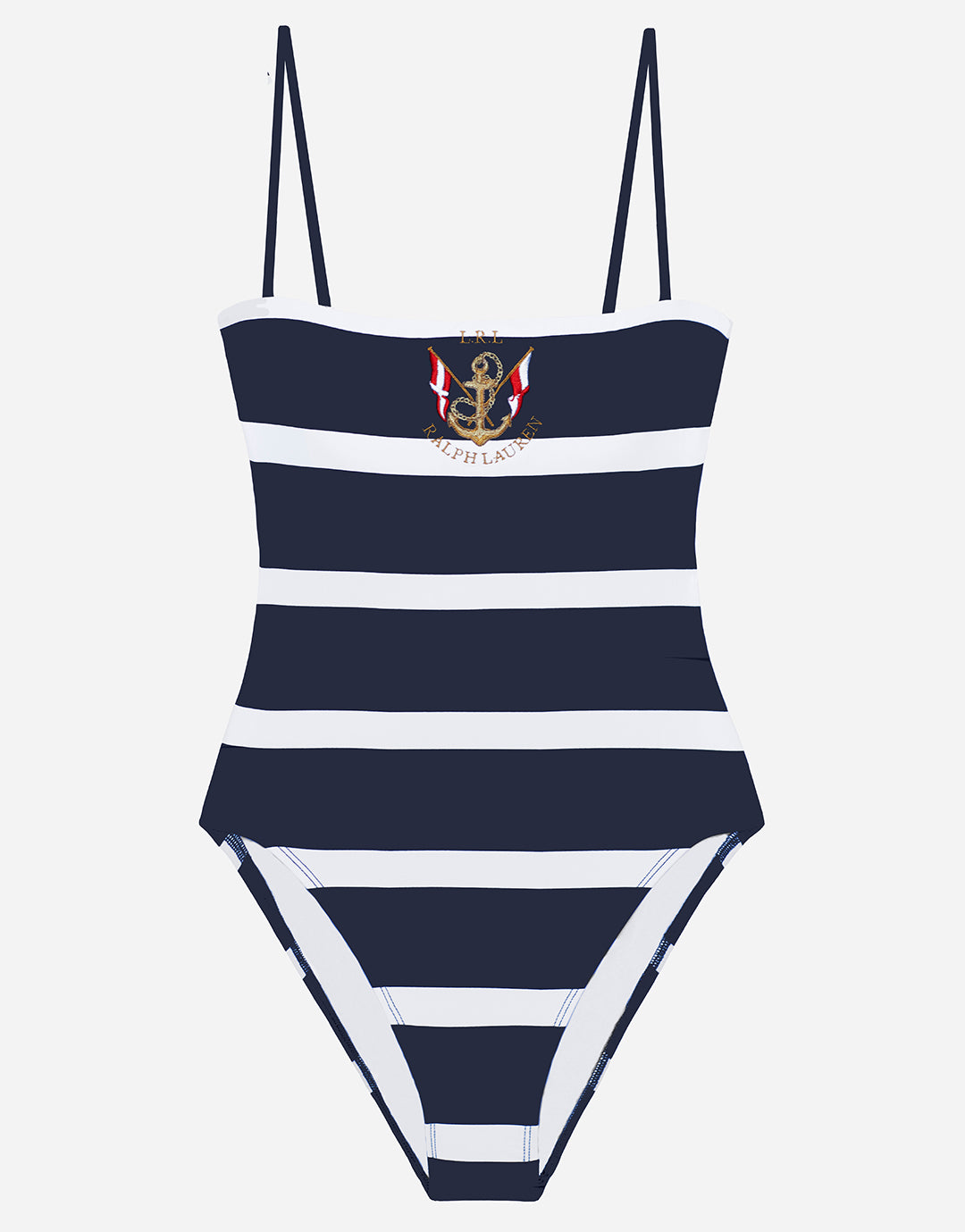 Mariner Stripe Embroidered Square Neck Swimsuit - Navy and White - Simply Beach UK