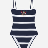 Mariner Stripe Embroidered Square Neck Swimsuit - Navy and White - Simply Beach UK