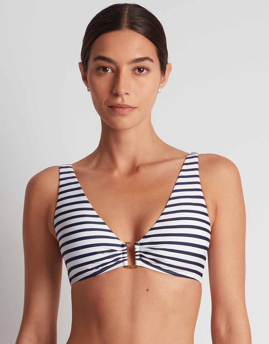 Luxe Stripe Ring OTS Bikini Top - Navy White - Simply Beach UK