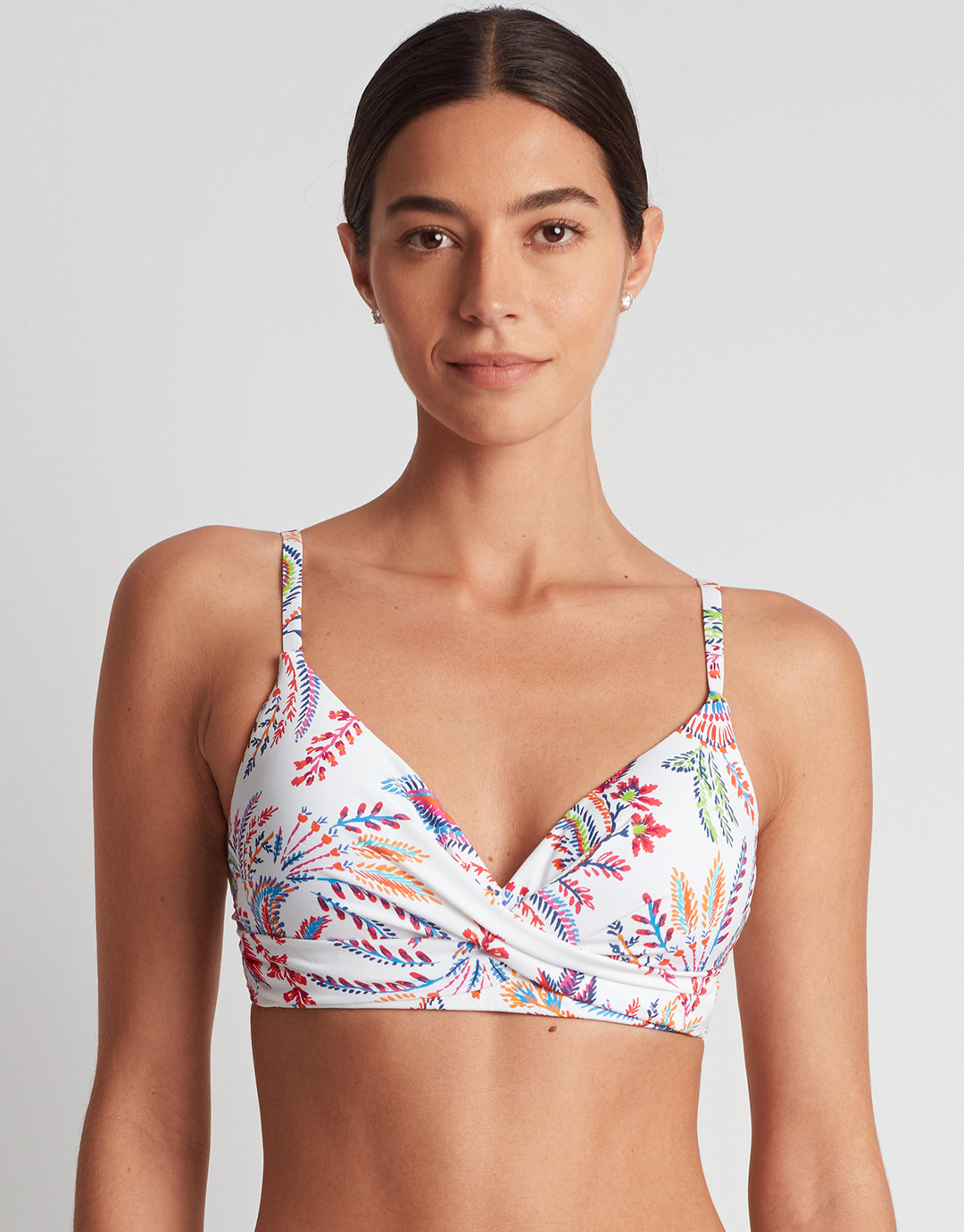 Fleurette Single Strap Twist Underwired Bra Bikini Top - White Floral - Simply Beach UK