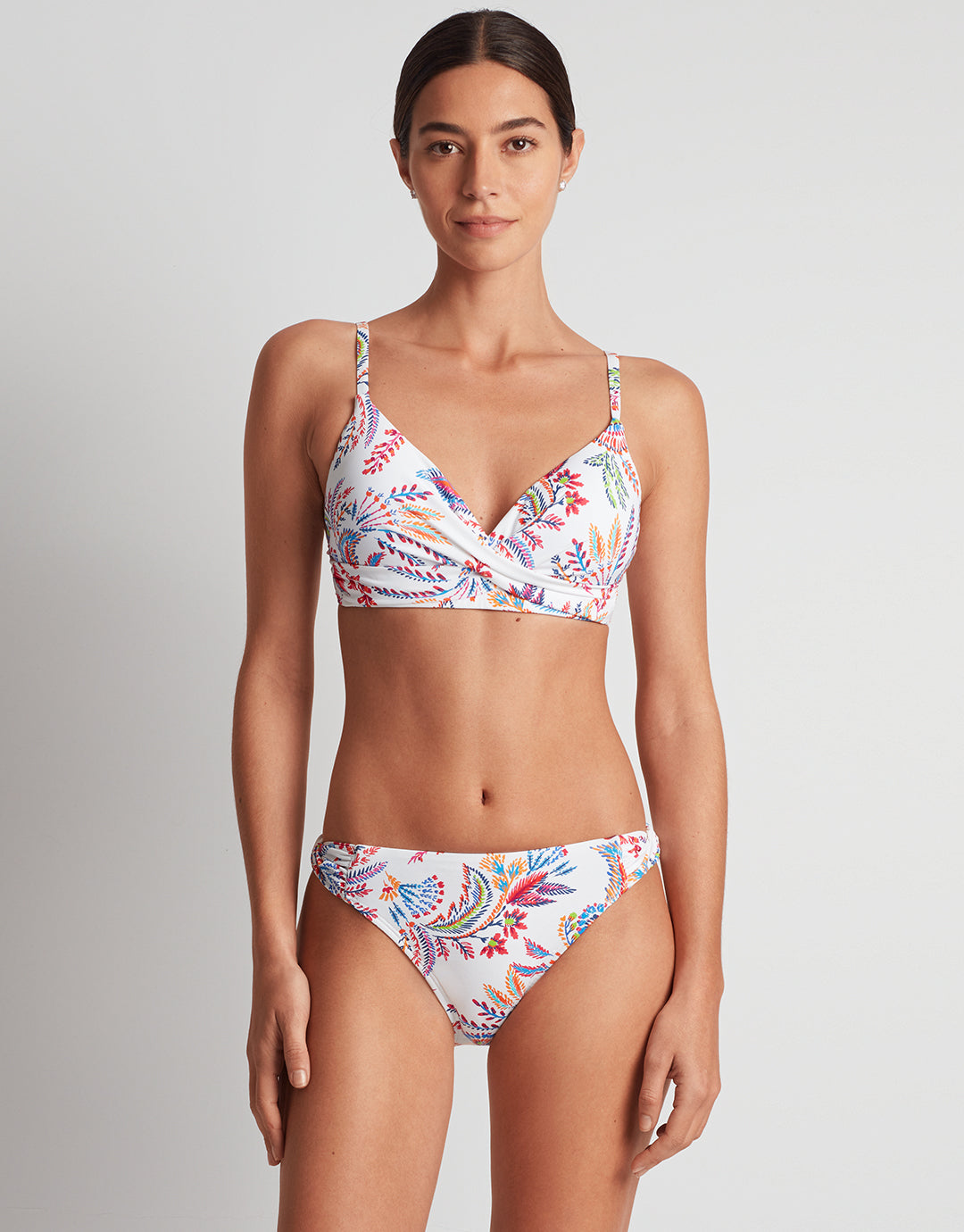 Fleurette Twist Side Tab Hipster Bikini Pant - White Floral - Simply Beach UK