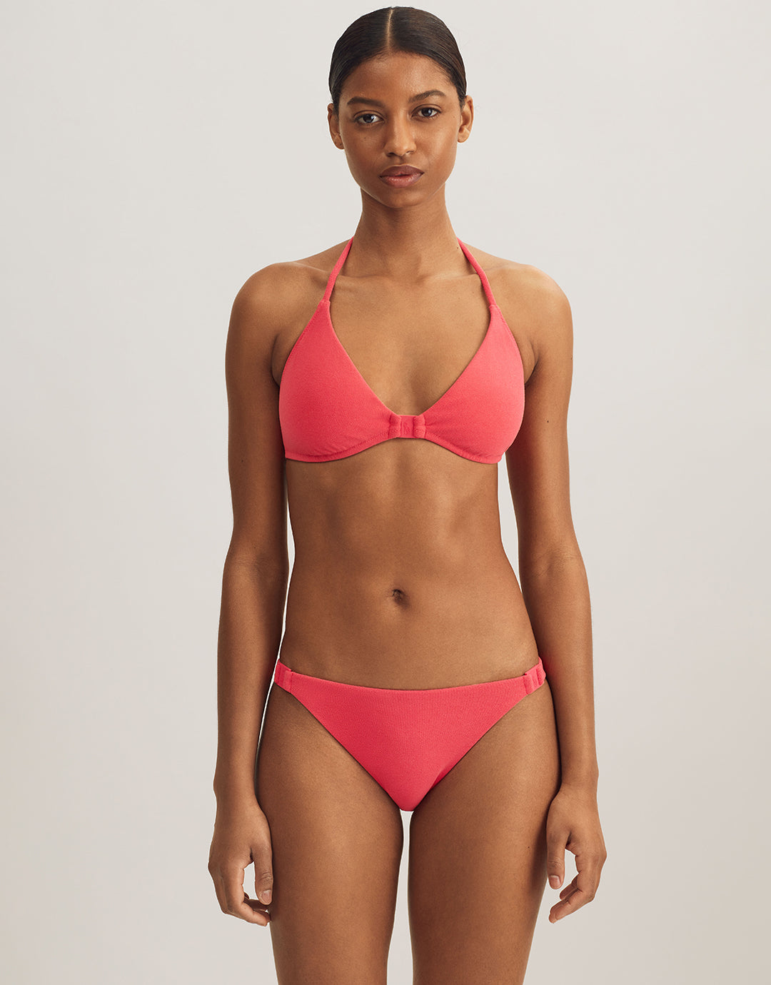 Terry Logo Halter Tri Bikini Top - Coral - Simply Beach UK