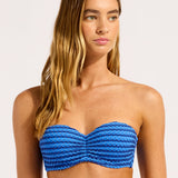 Mesh Effect Bustier Bandeau Bikini Top - Sapphire - Simply Beach UK