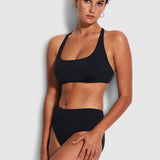 Collective DD Scoop Neck Halter Bikini Top - Black - Simply Beach UK