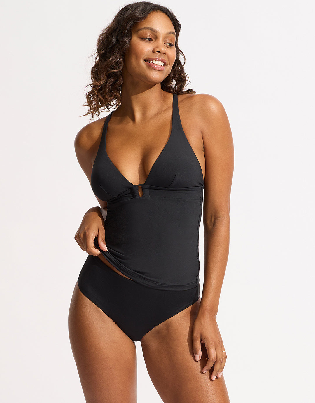 Collective Trim Front Tankini Top - Black - Simply Beach UK