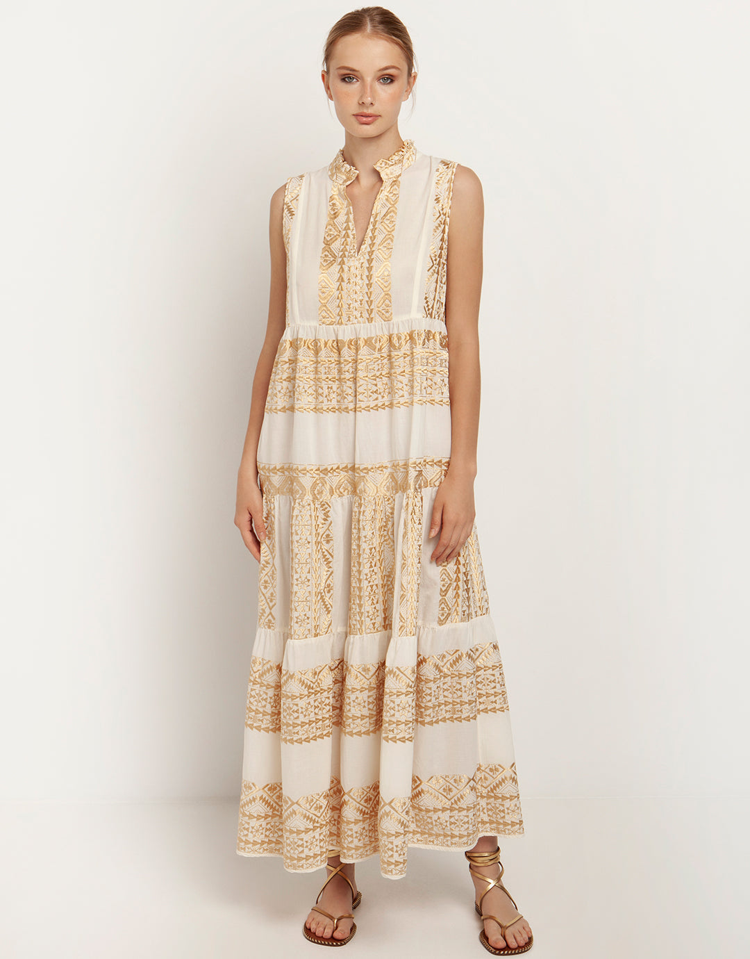 Classic Triangle Sleeveless Maxi Dress - Natural and Gold - Simply Beach UK