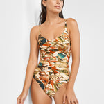 Hypnotic Ruched Underwired Swimsuit - Sepia Leaves - Simply Beach UK