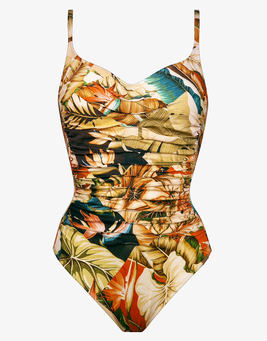 Hypnotic Ruched Underwired Swimsuit - Sepia Leaves - Simply Beach UK
