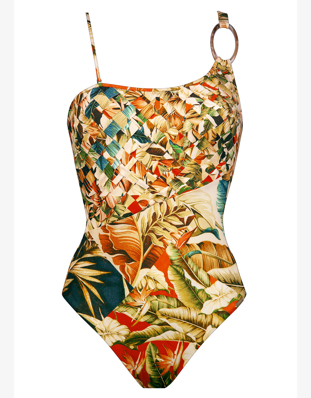 Hypnotic One Shoulder Swimsuit - Sepia Leaves - Simply Beach UK