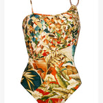 Hypnotic One Shoulder Swimsuit - Sepia Leaves - Simply Beach UK