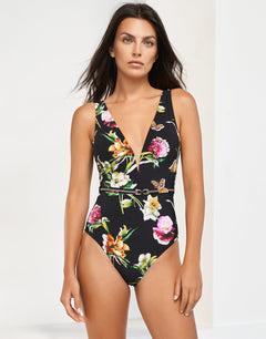 Siciliana Plunge Swimsuit - Black-Brights - Simply Beach UK