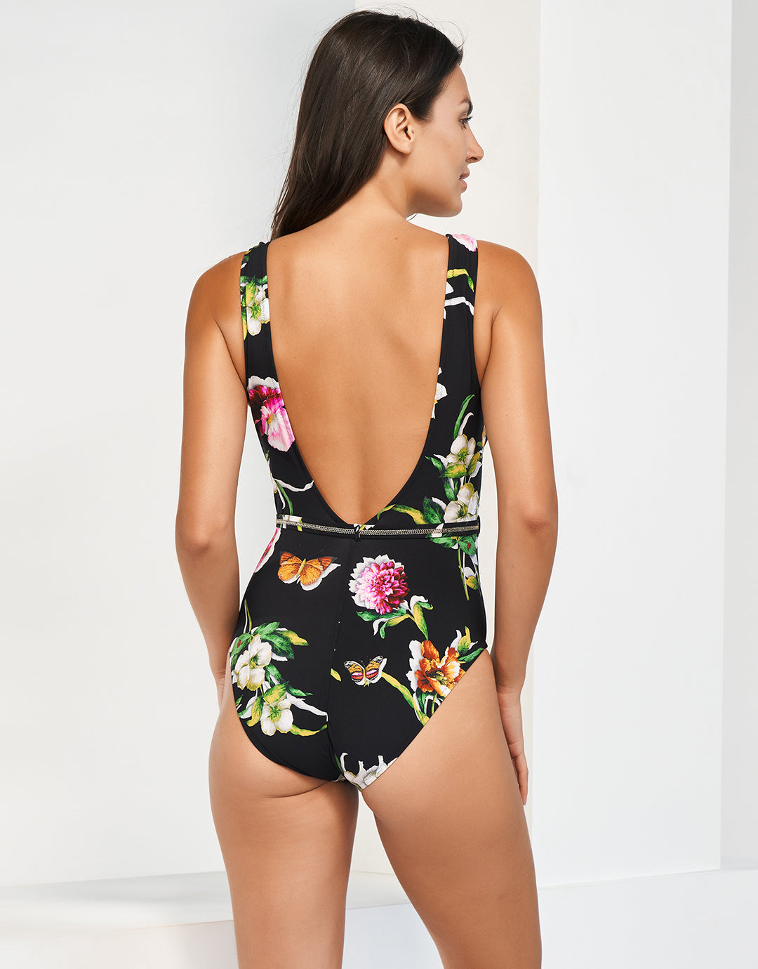 Siciliana Plunge Swimsuit - Black-Brights - Simply Beach UK