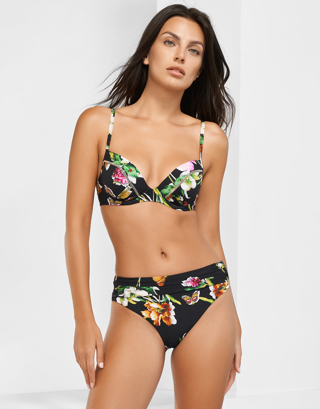 Siciliana Underwired Moulded Bikini Top - Black-Brights - Simply Beach UK