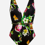 Siciliana Plunge Swimsuit - Black-Brights - Simply Beach UK