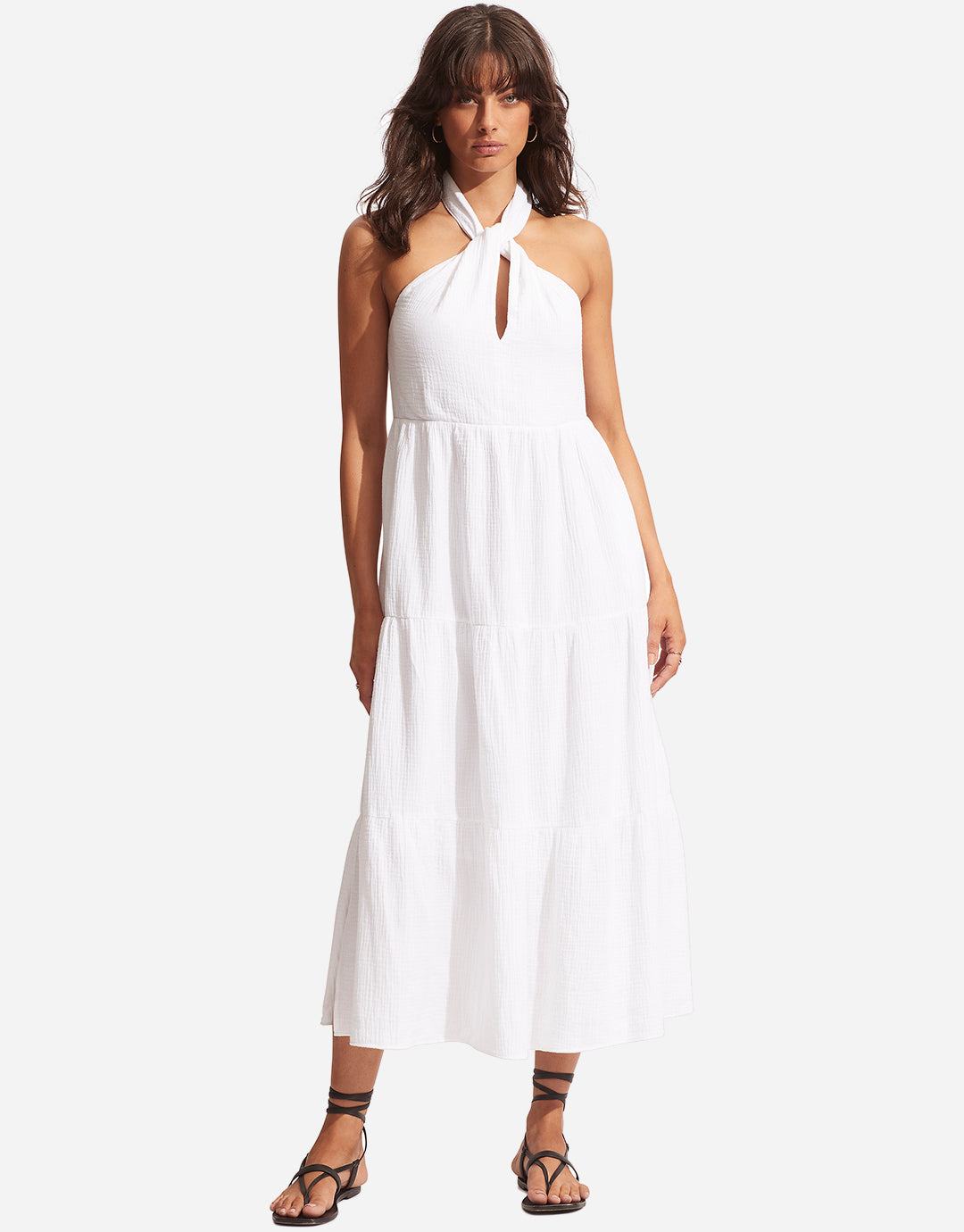 white halter neck dress uk White Linen Halter Neck Dress | WHISTLES