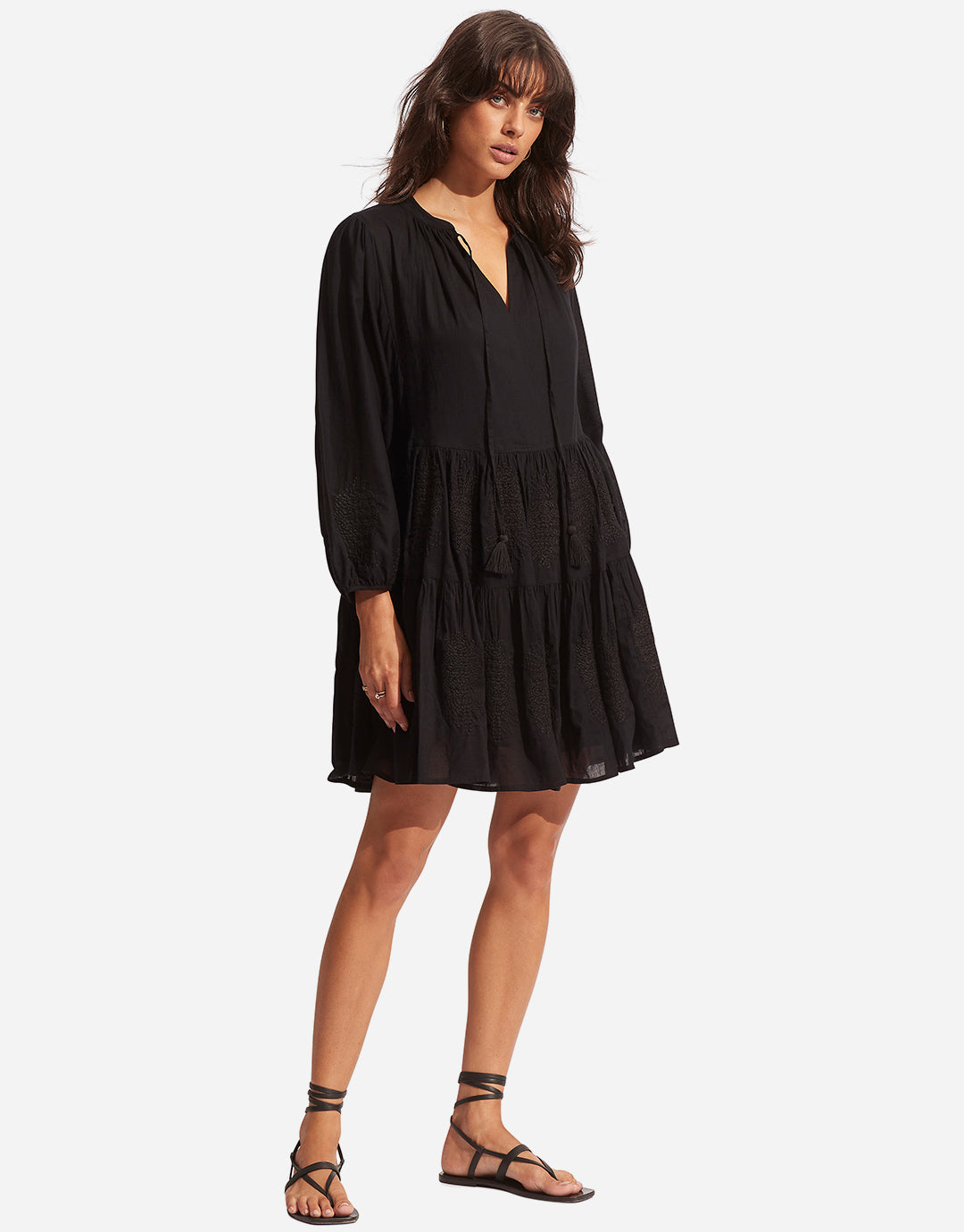 Corsica Embroidery Tier Dress - Black - Simply Beach UK