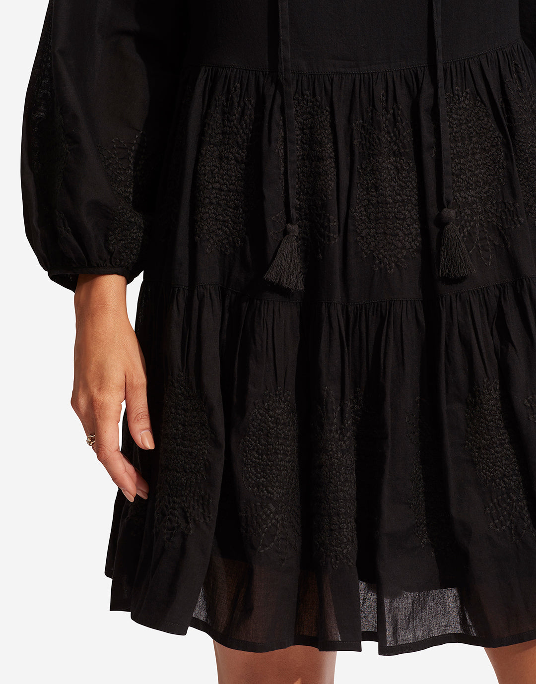 Corsica Embroidery Tier Dress - Black - Simply Beach UK