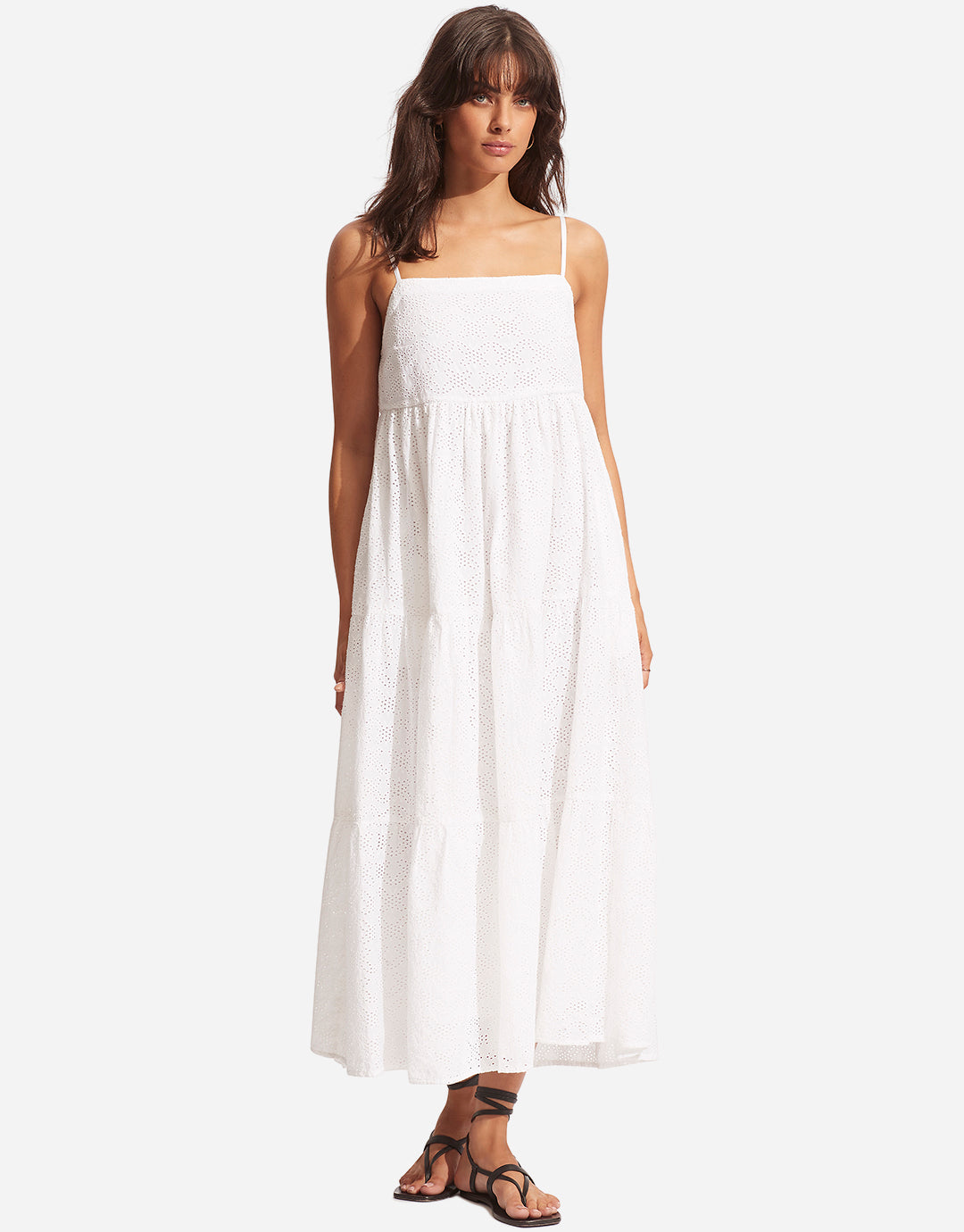 Embroidery Tiered Dress - White - Simply Beach UK