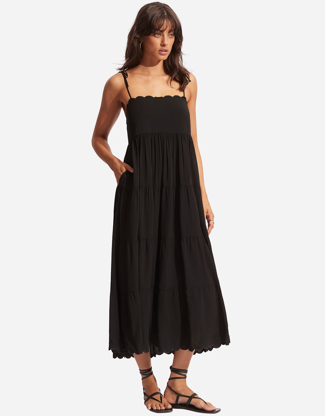 Gia Scallop Midi Dress - Black - Simply Beach UK