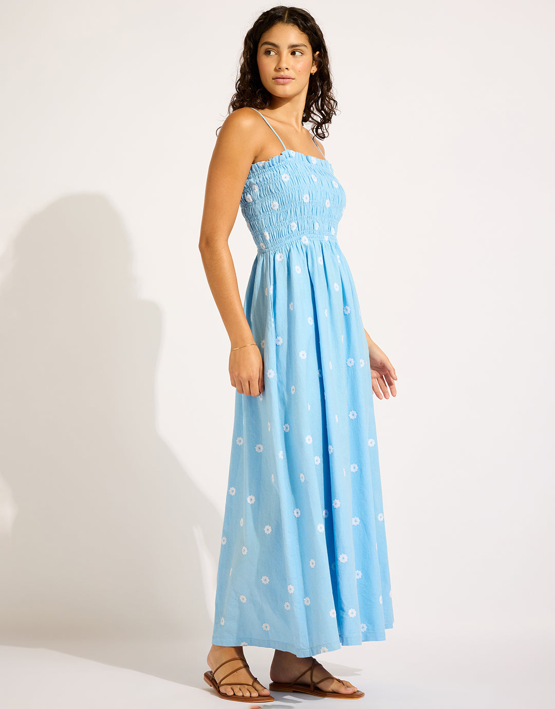 Daisy Chain Shirred Maxi Dress - Powder Blue - Simply Beach UK