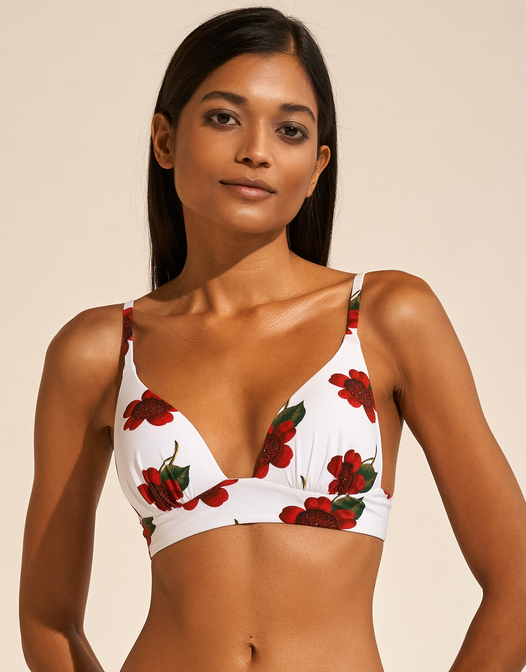 The Bloom Bralette Bikini Top - White Red - Simply Beach UK