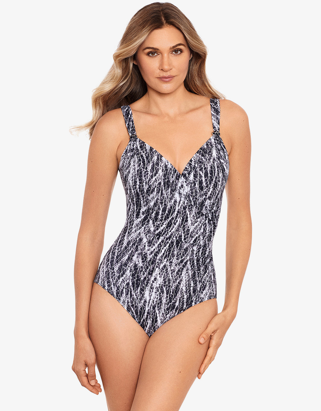 Chevron Python Siren Swimsuit - Silver Grey - Simply Beach UK