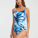 Azura High Front Swimsuit - Blue and White - Simply Beach UK