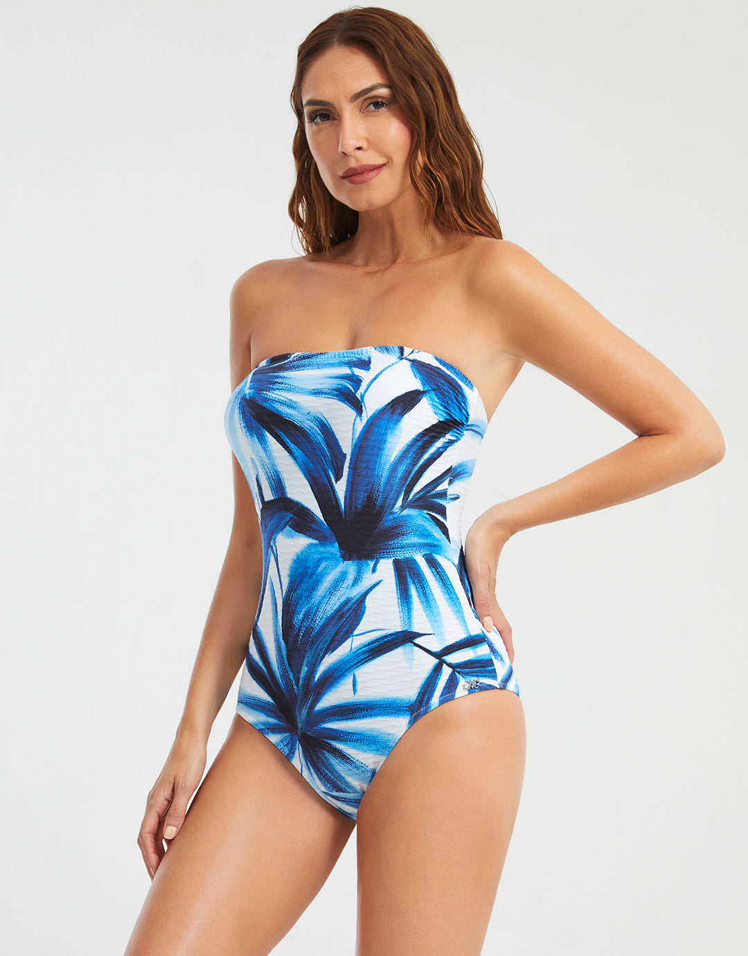 Azura Bandeau Swimsuit - Blue and White - Simply Beach UK