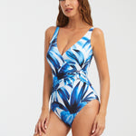 Azura Wrap Swimsuit - Blue and White - Simply Beach UK