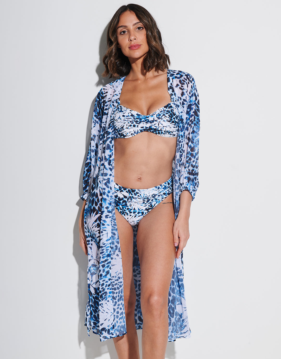 Ethnic Palm Midi Beach Shirt - Blue - Simply Beach UK
