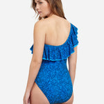 Profile Mehndi Ruffle One Shoulder Swimsuit - Blue - Simply Beach UK