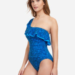 Profile Mehndi Ruffle One Shoulder Swimsuit - Blue - Simply Beach UK