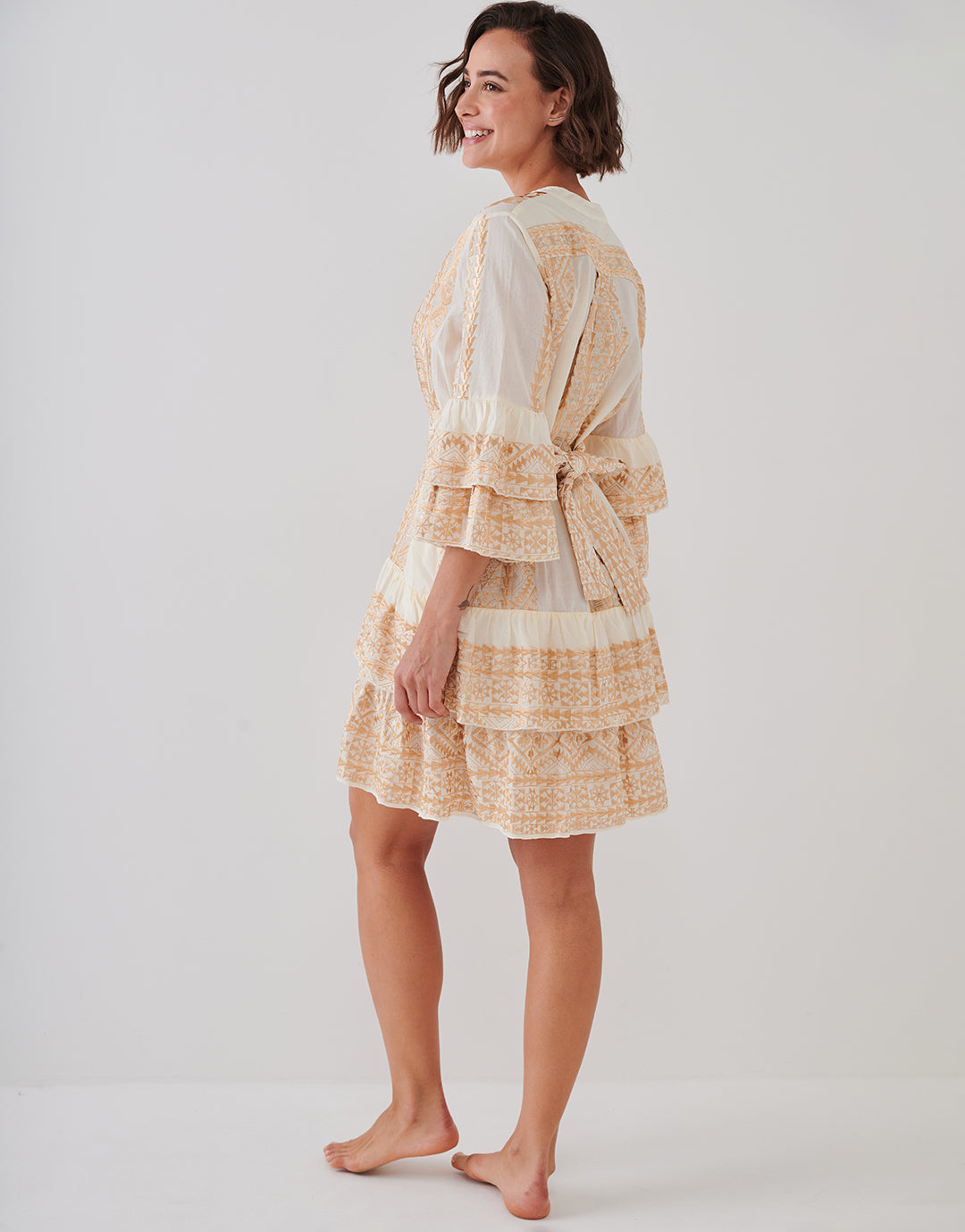 Classic Triangle Layered Mini Dress with Sash - Natural and Gold - Simply Beach UK