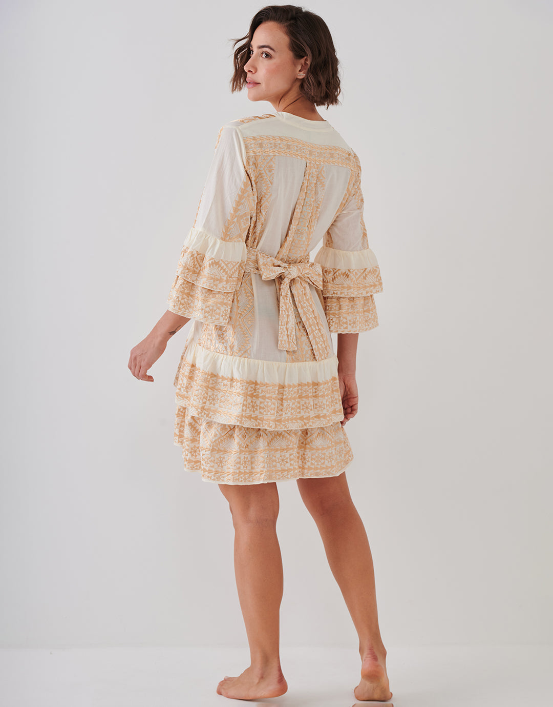 Classic Triangle Layered Mini Dress with Sash - Natural and Gold - Simply Beach UK