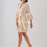 Classic Triangle Layered Mini Dress with Sash - Natural and Gold - Simply Beach UK