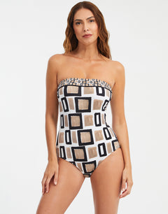 Geo Bandeau Swimsuit - Black White and Gold - Simply Beach UK