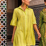 Romina 3/4 Sleeve Shirt Dress - Lime - Simply Beach UK