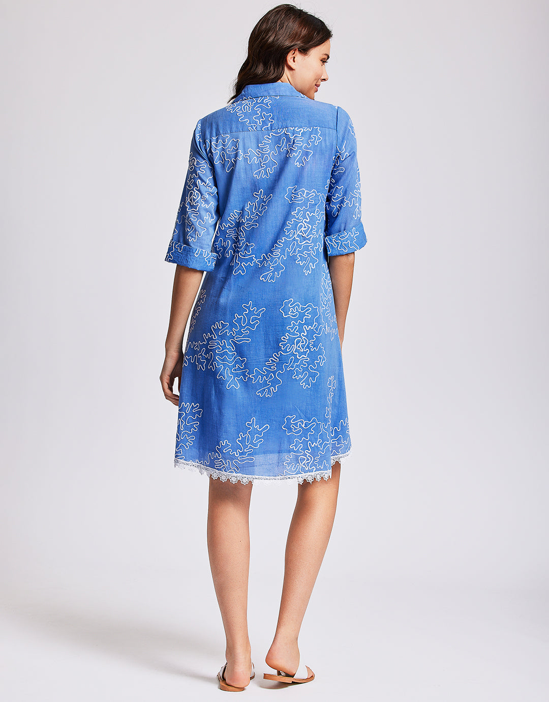 Romina 3/4 Sleeve Shirt Dress - Capri Blue - Simply Beach UK