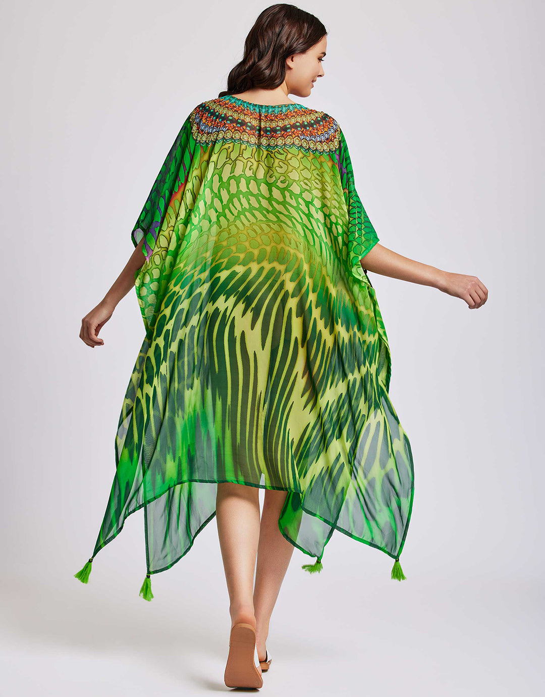 Fuego Poncho Kaftan - Multi Green - Simply Beach UK