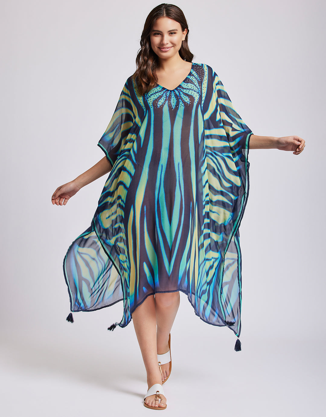 Fuego Poncho Kaftan - Multi Blue - Simply Beach UK